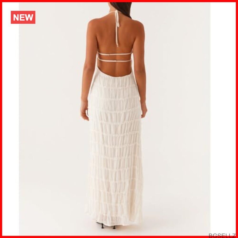 Polyester Textured Halter Backless Maxi Dress For… - image 2